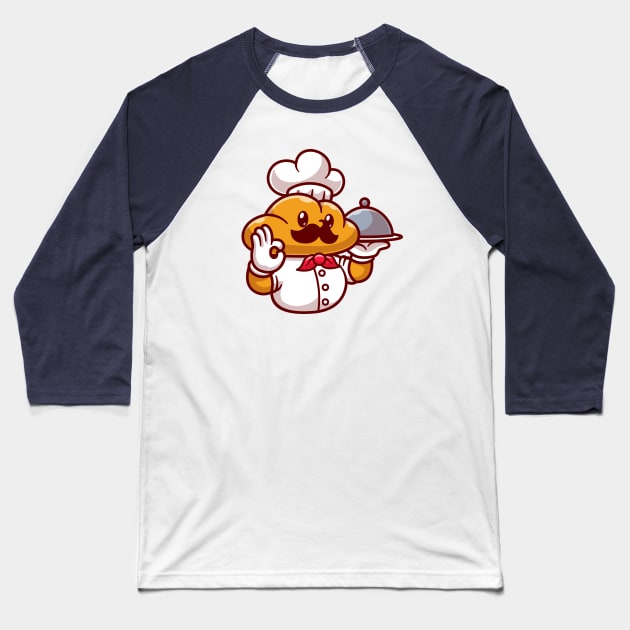 Cute Bread Chef Serving Food Cartoon Baseball T-Shirt by Catalyst Labs